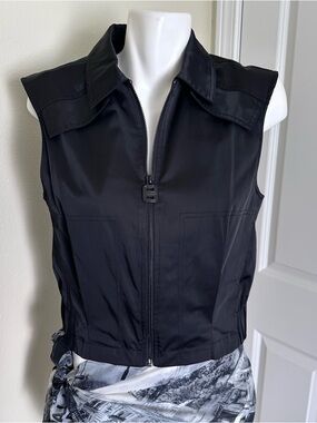 Dkny Black Sleeveless Zip-Front Collared Vest